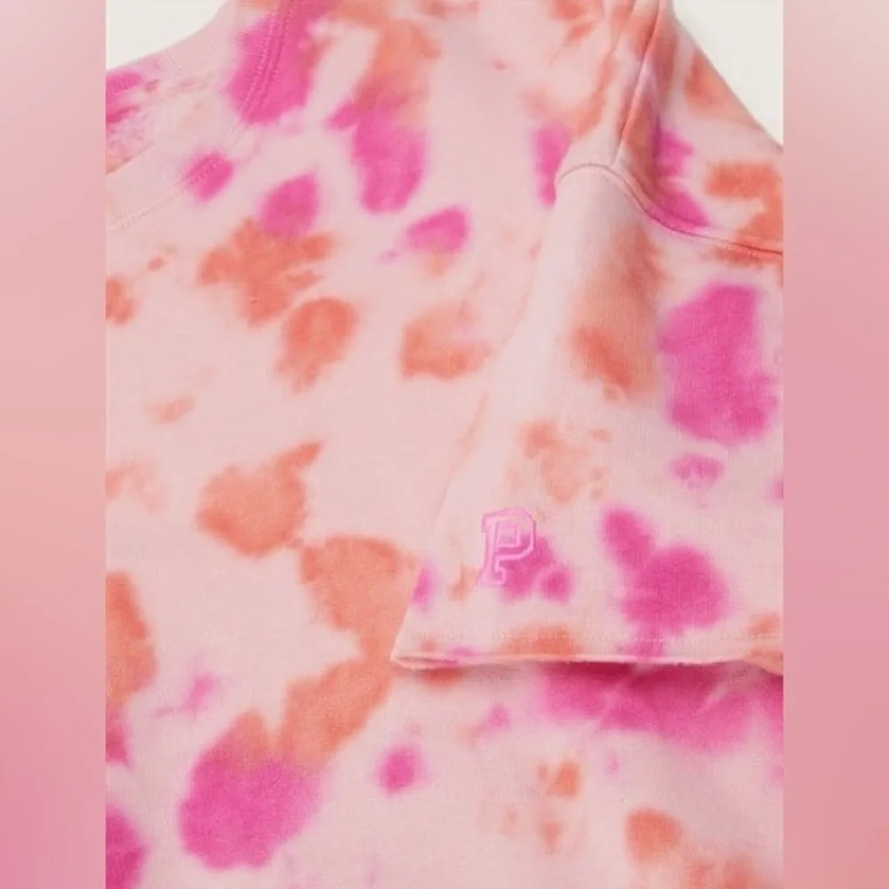 VS VICTORIAS SECRET PINK SHORT SLEEVE CROP TEE TOP SWEATSHIRT PEACH TIE DYE XL